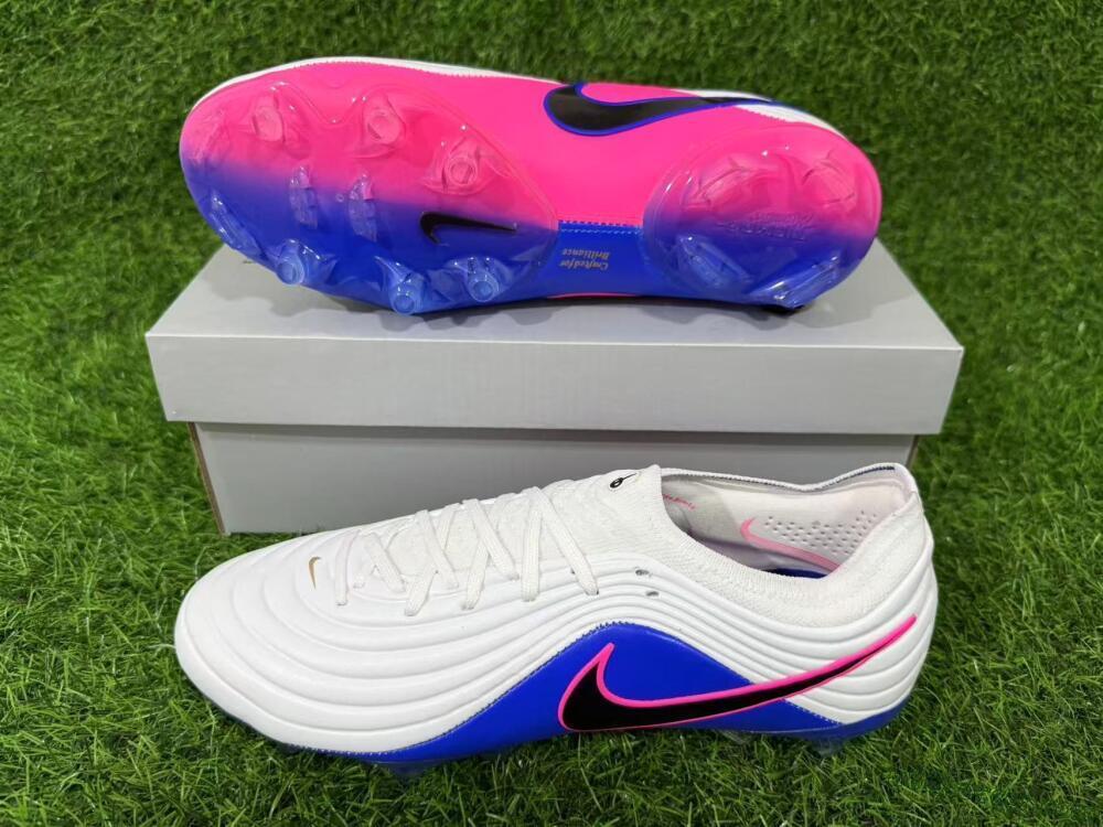 Nike Tiempo Legend 11 Elite FG Firm Ground Soccer Cleats - White/Deep Blue/Fuchsia Pink