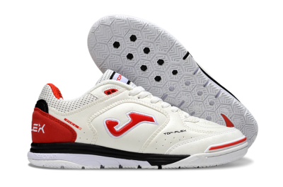 Joma Top Flex IC Indoor & Futsal Soccer Shoes - White/Red Accent/Black Sole