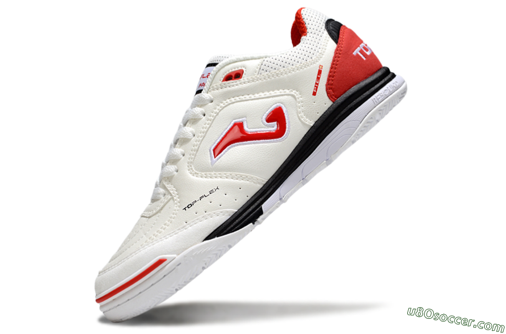 Joma Top Flex IC Indoor & Futsal Soccer Shoes - White/Red Accent/Black Sole 5