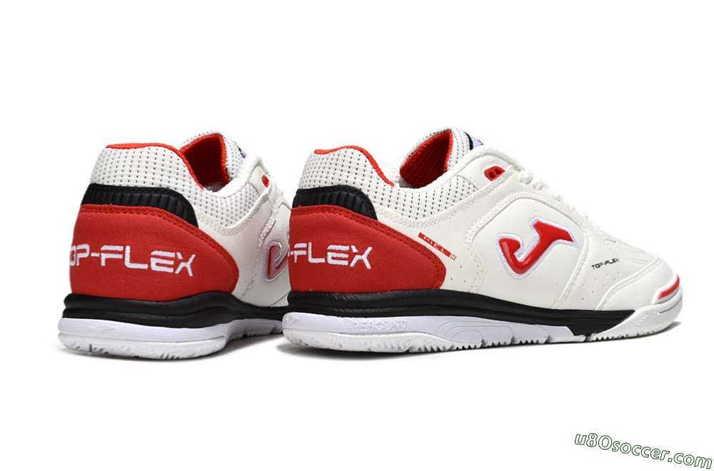 Joma Top Flex IC Indoor & Futsal Soccer Shoes - White/Red Accent/Black Sole 6