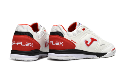 Joma Top Flex IC Indoor & Futsal Soccer Shoes - White/Red Accent/Black Sole