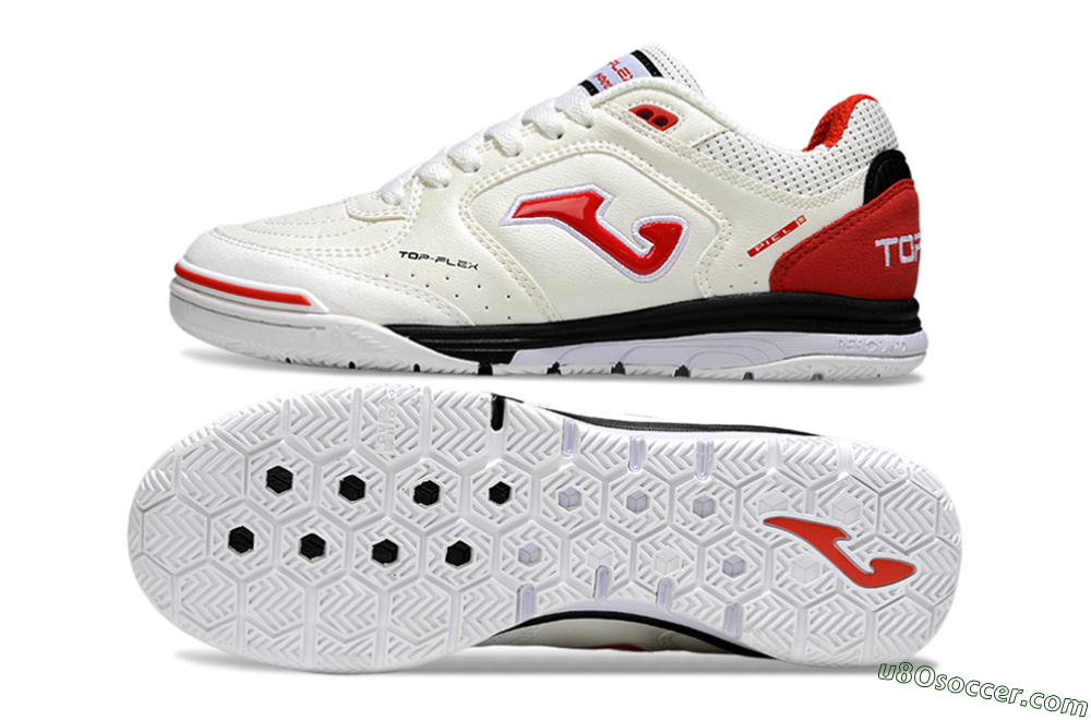 Joma Top Flex IC Indoor & Futsal Soccer Shoes - White/Red Accent/Black Sole 0