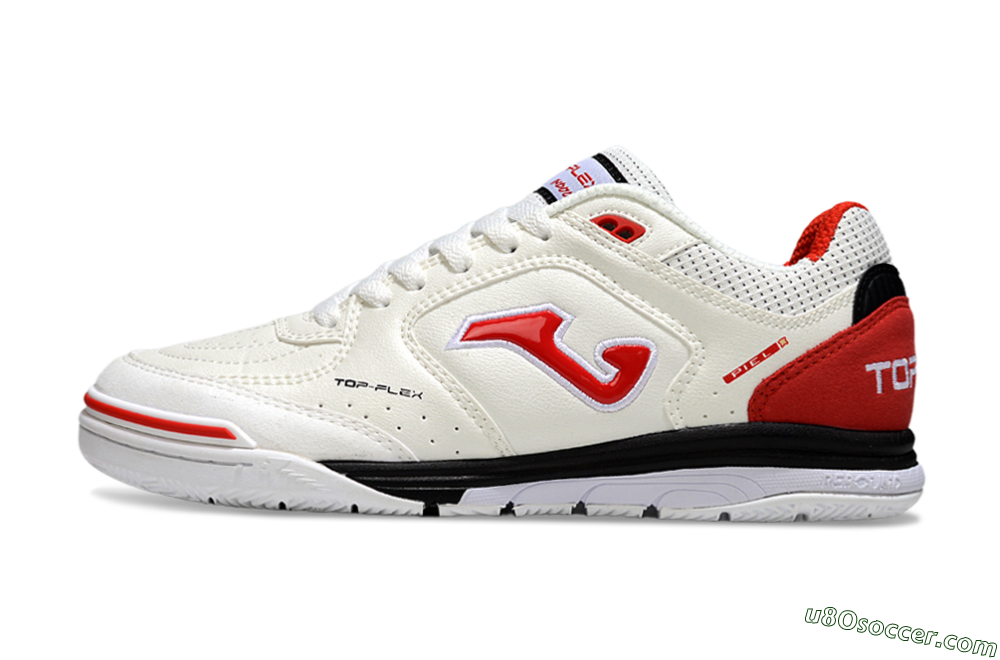 Joma Top Flex IC Indoor & Futsal Soccer Shoes - White/Red Accent/Black Sole 2