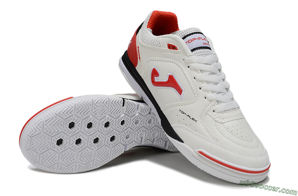 Joma Top Flex IC Indoor & Futsal Soccer Shoes - White/Red Accent/Black Sole 3