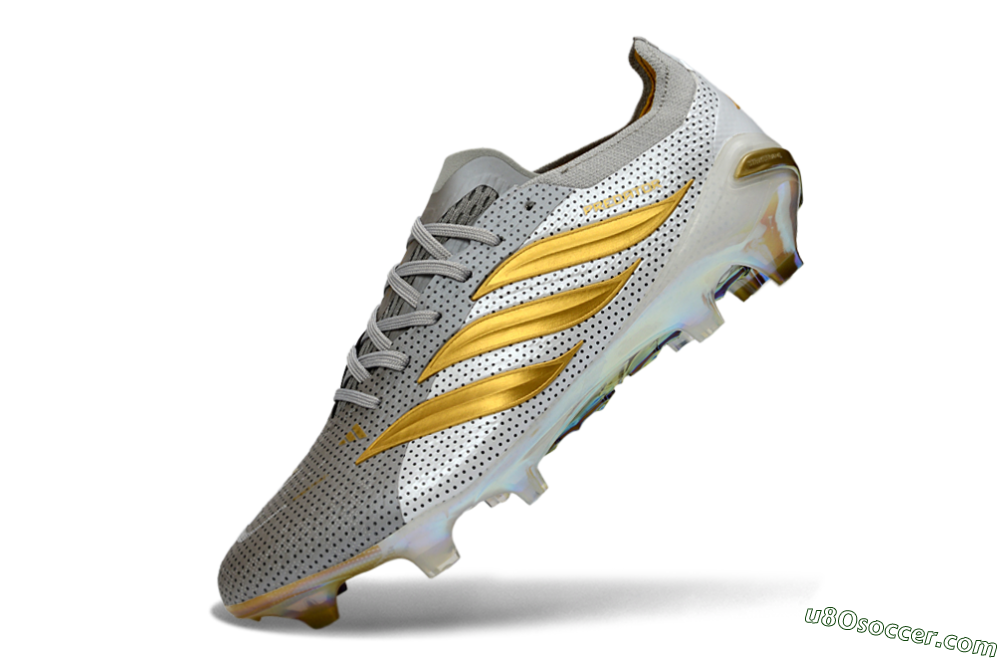 Adidas Predator 26 Elite FG Firm Ground Soccer Cleats - Silver/Metallic Gold/White 5