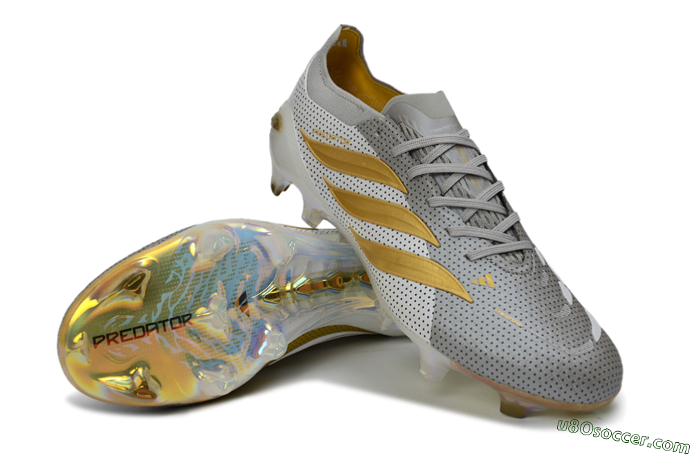 Adidas Predator 26 Elite FG Firm Ground Soccer Cleats - Silver/Metallic Gold/White 3