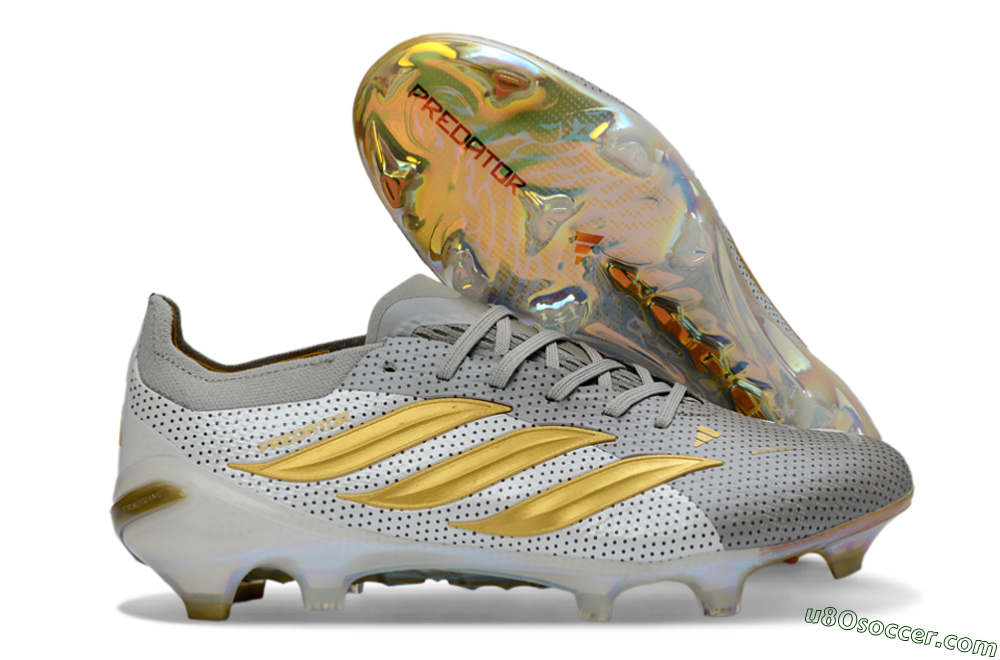 Adidas Predator 26 Elite FG Firm Ground Soccer Cleats - Silver/Metallic Gold/White 1