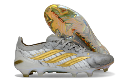 Adidas Predator 26 Elite FG Firm Ground Soccer Cleats - Silver/Metallic Gold/White