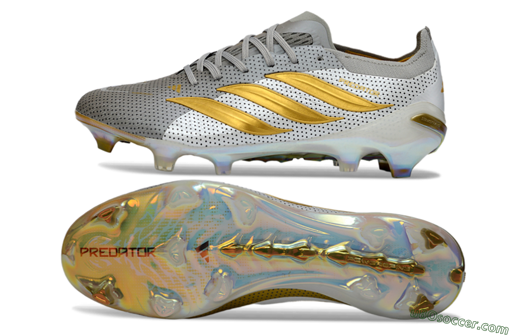 Adidas Predator 26 Elite FG Firm Ground Soccer Cleats - Silver/Metallic Gold/White 0