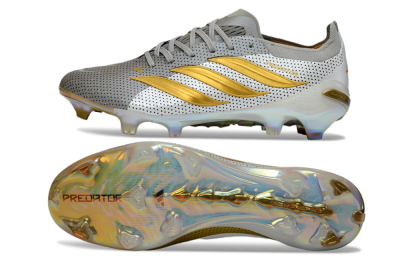 Adidas Predator 26 Elite FG Firm Ground Soccer Cleats - Silver/Metallic Gold/White