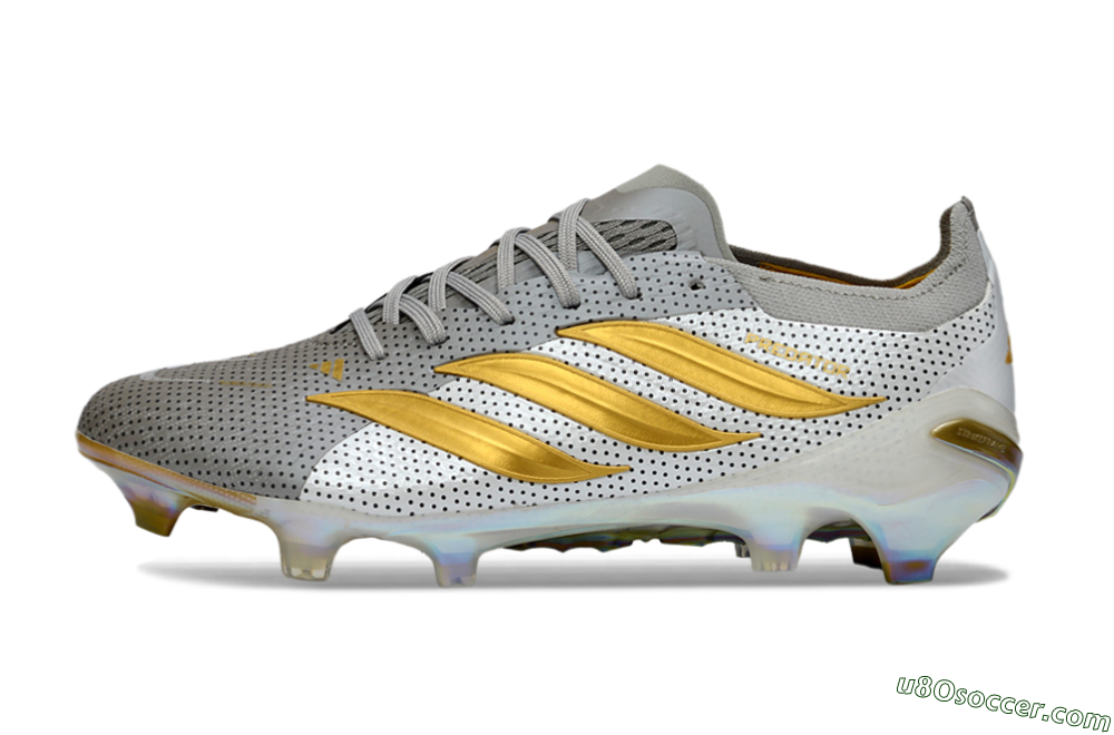 Adidas Predator 26 Elite FG Firm Ground Soccer Cleats - Silver/Metallic Gold/White 2