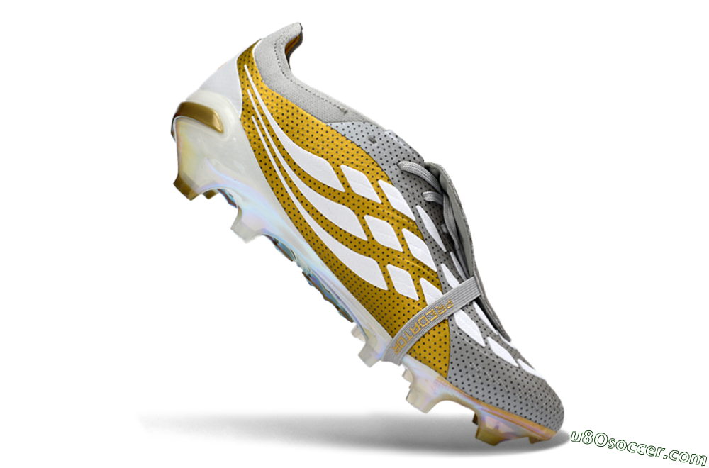 Adidas Predator 26 Elite Fold-Over Tongue FG Firm Ground Soccer Cleats - Grey/Metallic Gold/White 4