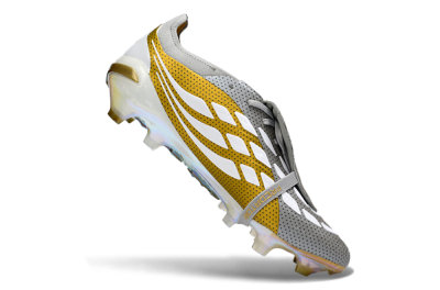 Adidas Predator 26 Elite Fold-Over Tongue FG Firm Ground Soccer Cleats - Grey/Metallic Gold/White
