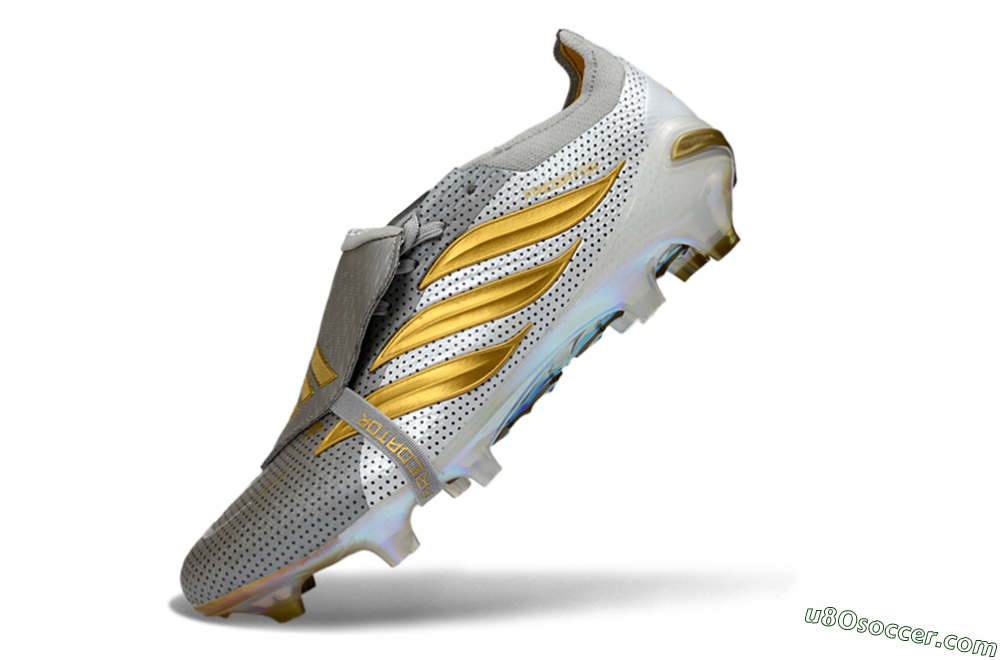 Adidas Predator 26 Elite Fold-Over Tongue FG Firm Ground Soccer Cleats - Grey/Metallic Gold/White 5