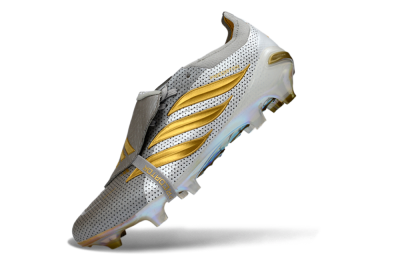 Adidas Predator 26 Elite Fold-Over Tongue FG Firm Ground Soccer Cleats - Grey/Metallic Gold/White