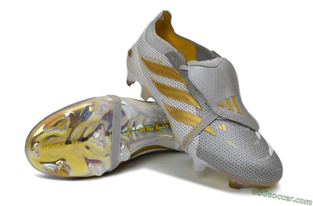 Adidas Predator 26 Elite Fold-Over Tongue FG Firm Ground Soccer Cleats - Grey/Metallic Gold/White 3