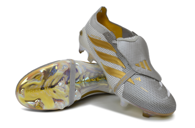 Adidas Predator 26 Elite Fold-Over Tongue FG Firm Ground Soccer Cleats - Grey/Metallic Gold/White