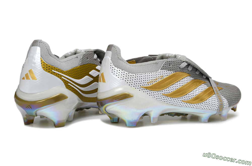 Adidas Predator 26 Elite Fold-Over Tongue FG Firm Ground Soccer Cleats - Grey/Metallic Gold/White 6