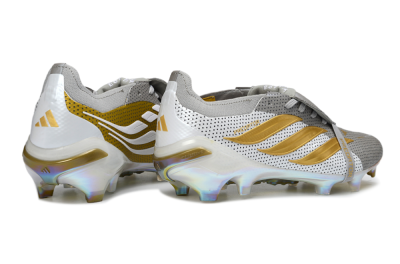 Adidas Predator 26 Elite Fold-Over Tongue FG Firm Ground Soccer Cleats - Grey/Metallic Gold/White