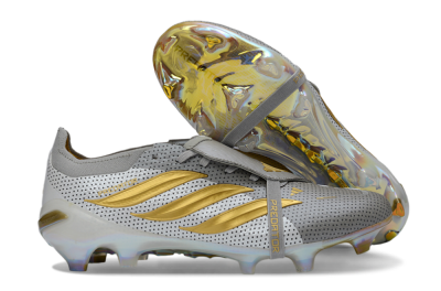 Adidas Predator 26 Elite Fold-Over Tongue FG Firm Ground Soccer Cleats - Grey/Metallic Gold/White