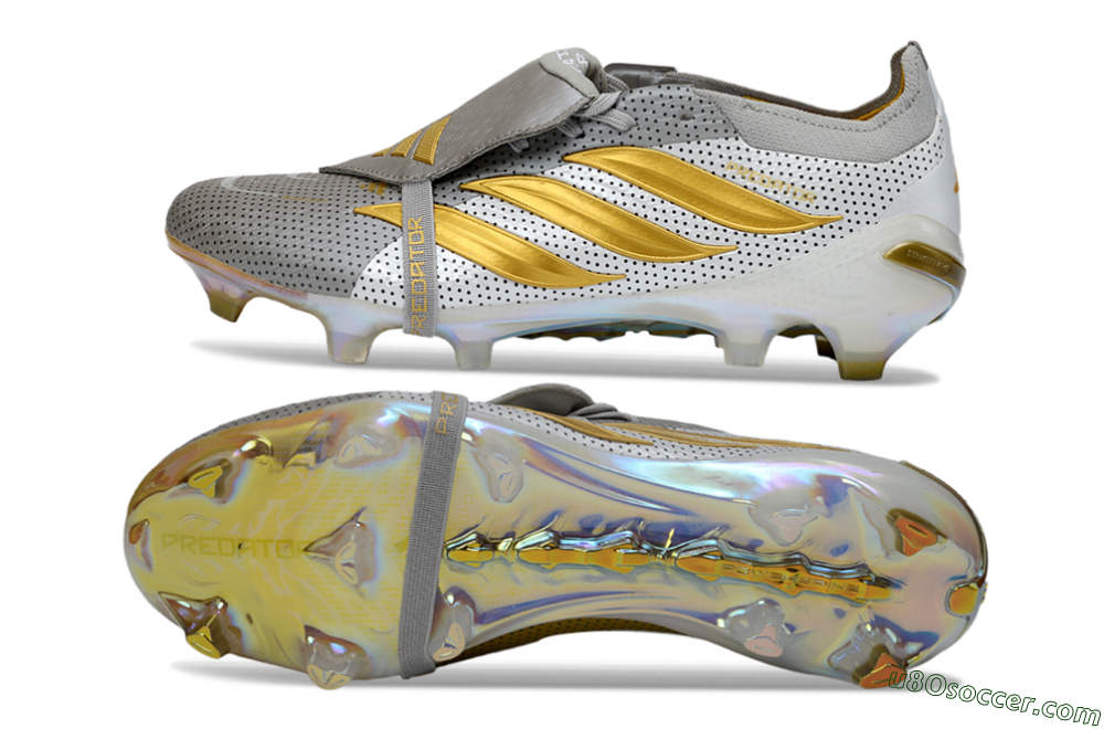 Adidas Predator 26 Elite Fold-Over Tongue FG Firm Ground Soccer Cleats - Grey/Metallic Gold/White 0