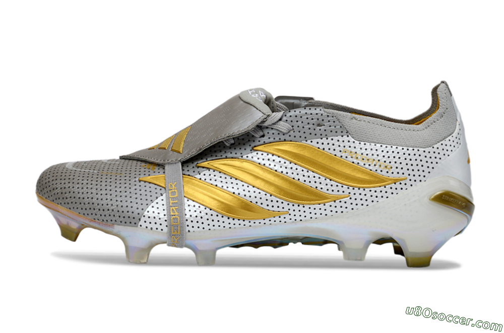 Adidas Predator 26 Elite Fold-Over Tongue FG Firm Ground Soccer Cleats - Grey/Metallic Gold/White 2