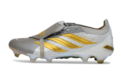 Adidas Predator 26 Elite Fold-Over Tongue FG Firm Ground Soccer Cleats - Grey/Metallic Gold/White