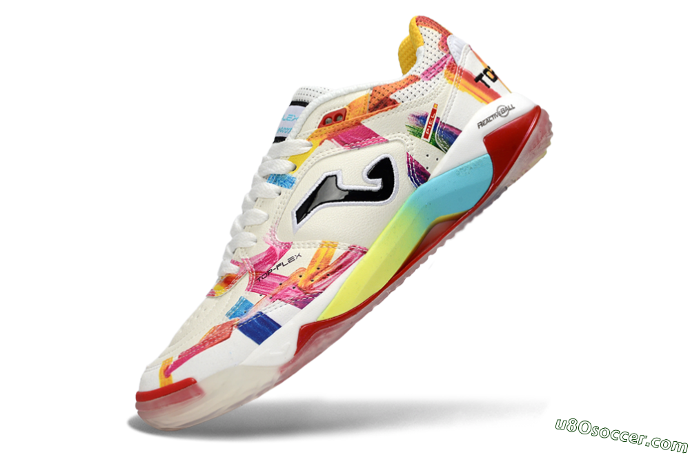 Joma Top Flex IC Indoor & Futsal Soccer Shoes - White/Vibrant Red/Colorful Accents 5
