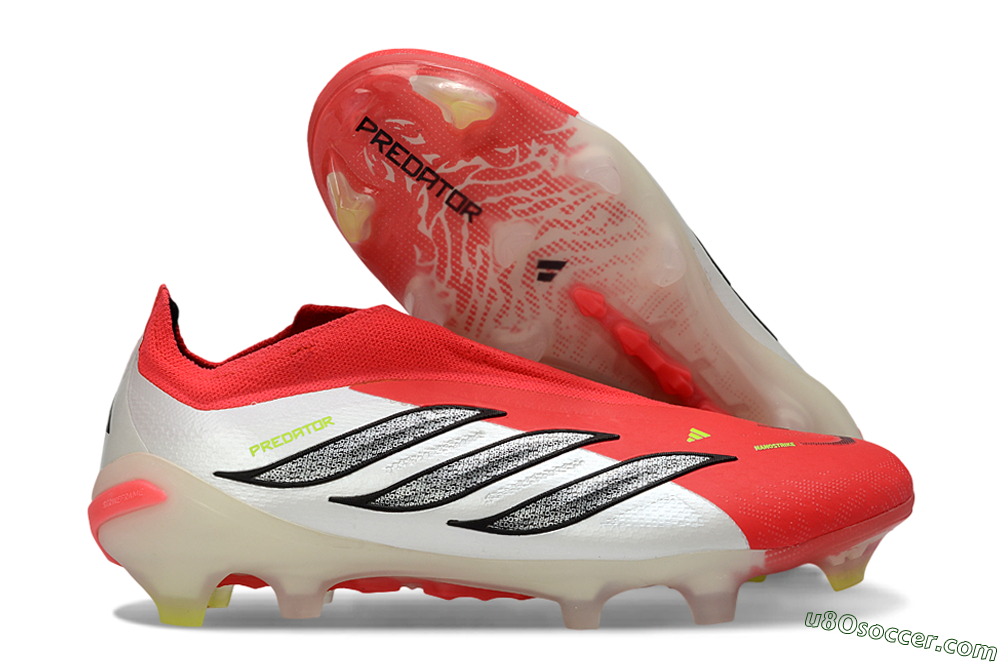 Adidas Predator 26 Elite Laceless FG Firm Ground Soccer Cleats - Red/Electric Orange/White 1