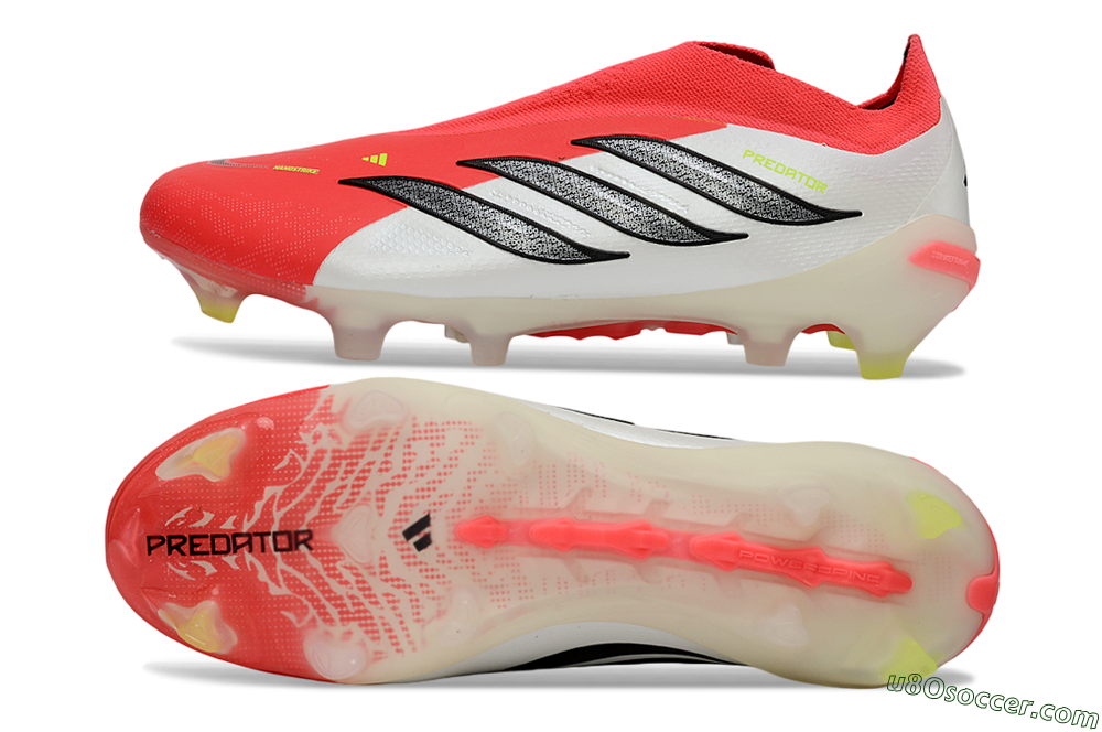 Adidas Predator 26 Elite Laceless FG Firm Ground Soccer Cleats - Red/Electric Orange/White 0