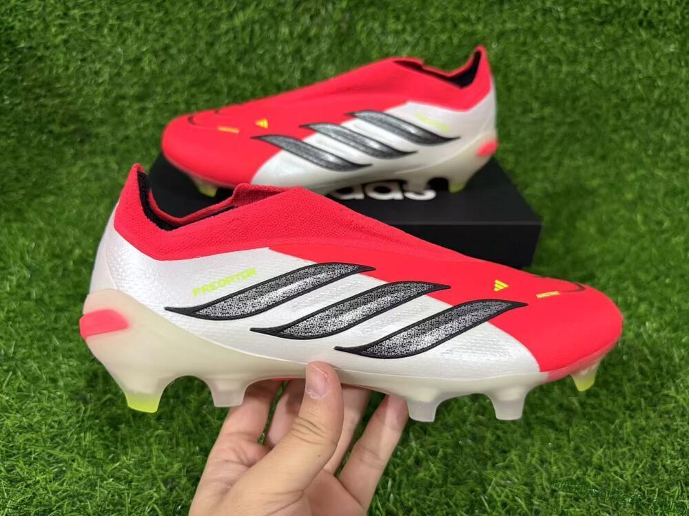 Adidas Predator 26 Elite Laceless FG Firm Ground Soccer Cleats - Red/Electric Orange/White