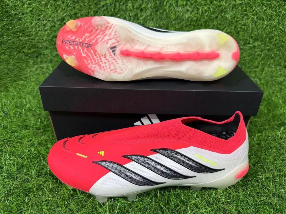 Adidas Predator 26 Elite Laceless FG Firm Ground Soccer Cleats - Red/Electric Orange/White