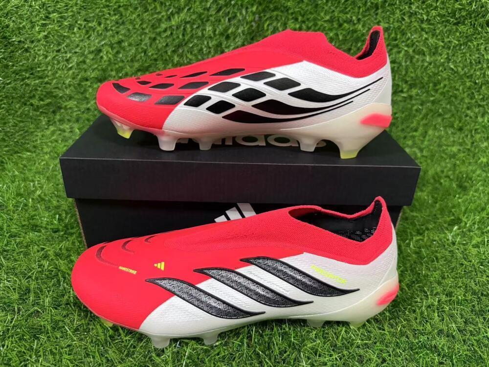 Adidas Predator 26 Elite Laceless FG Firm Ground Soccer Cleats - Red/Electric Orange/White