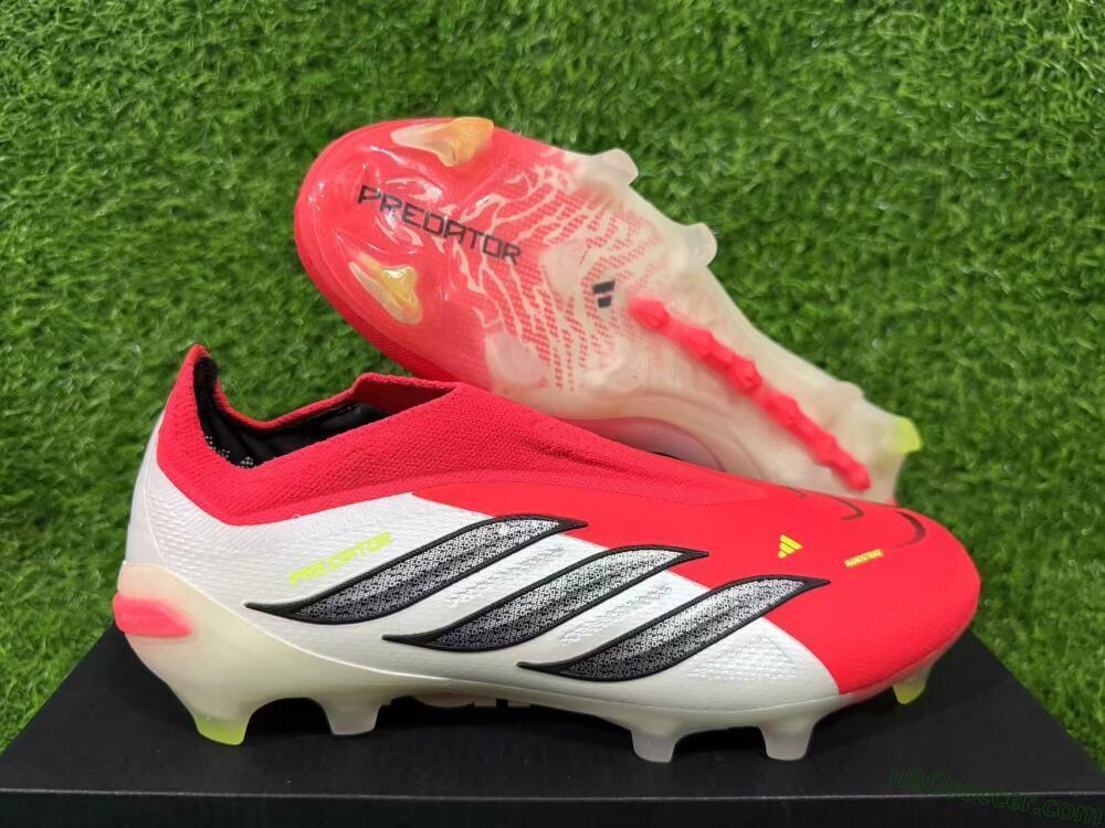 Adidas Predator 26 Elite Laceless FG Firm Ground Soccer Cleats - Red/Electric Orange/White