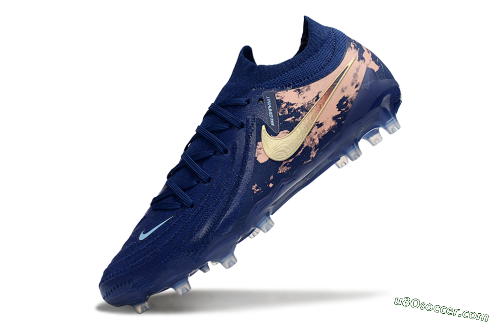 Nike Phantom GX 2 Elite AG Artificial Grass Soccer Cleats - Navy/Rose Gold/Light Blue 5