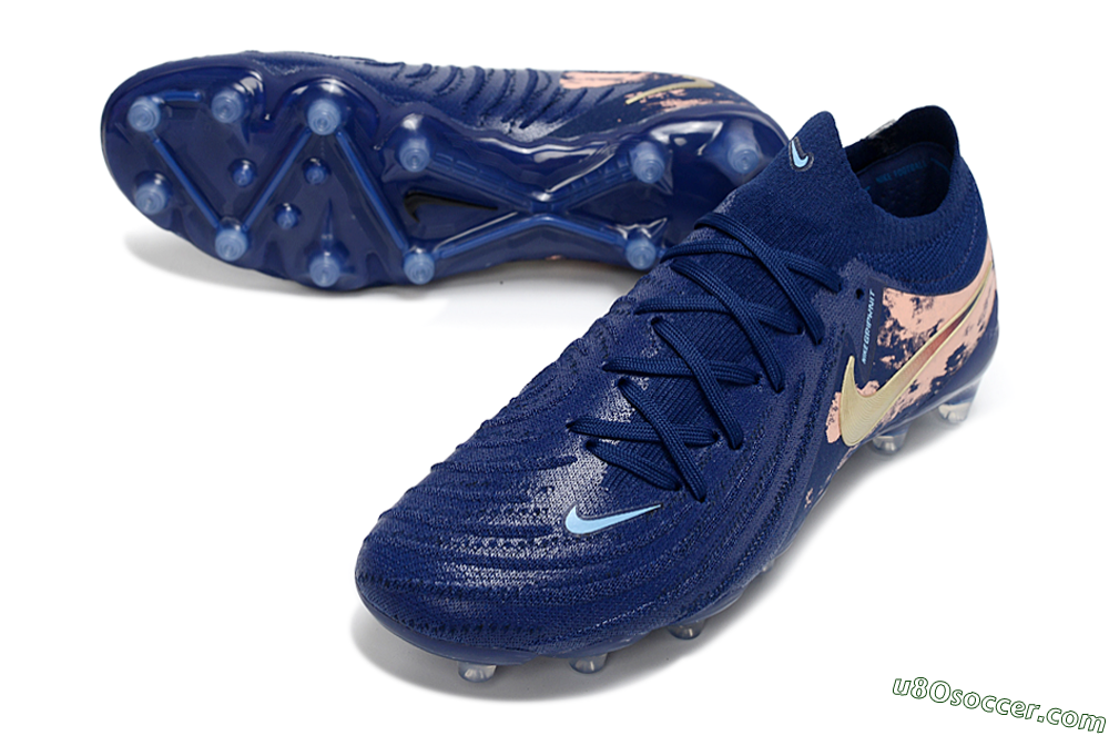 Nike Phantom GX 2 Elite AG Artificial Grass Soccer Cleats - Navy/Rose Gold/Light Blue 3
