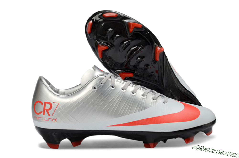 CR7 x Nike Air Zoom Mercurial Vapor 16 Elite FG Firm Ground Soccer Cleats - Silver/Electric Orange/Jet Black 1