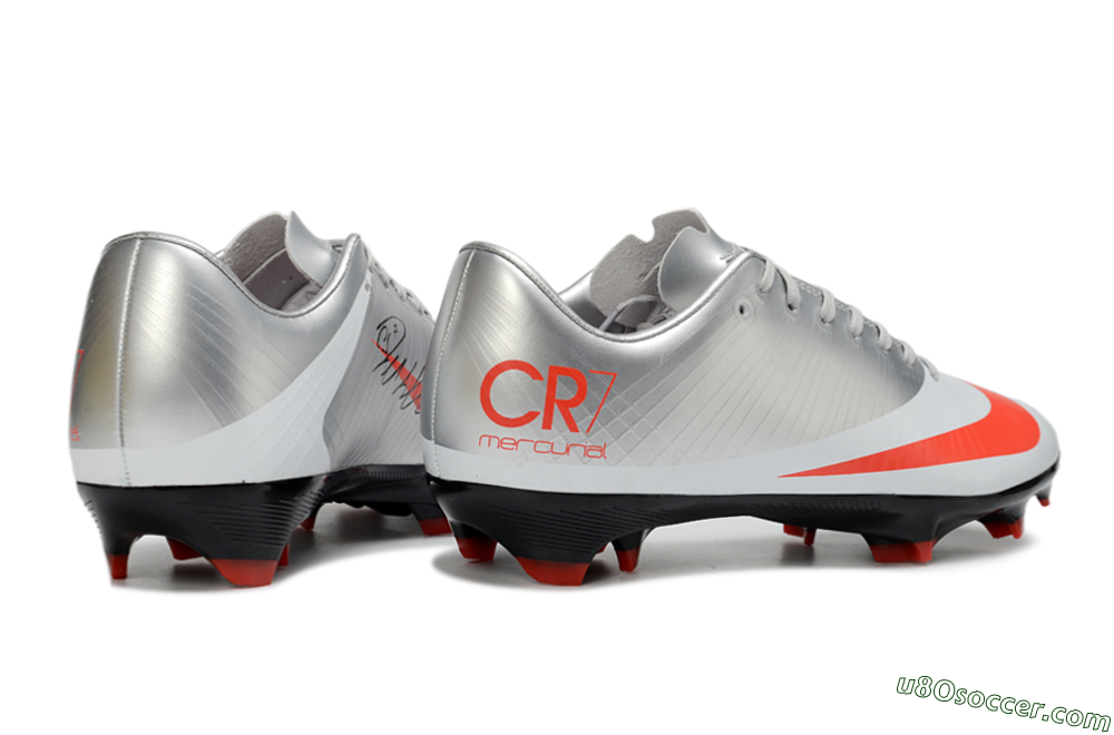 CR7 x Nike Air Zoom Mercurial Vapor 16 Elite FG Firm Ground Soccer Cleats - Silver/Electric Orange/Jet Black 6