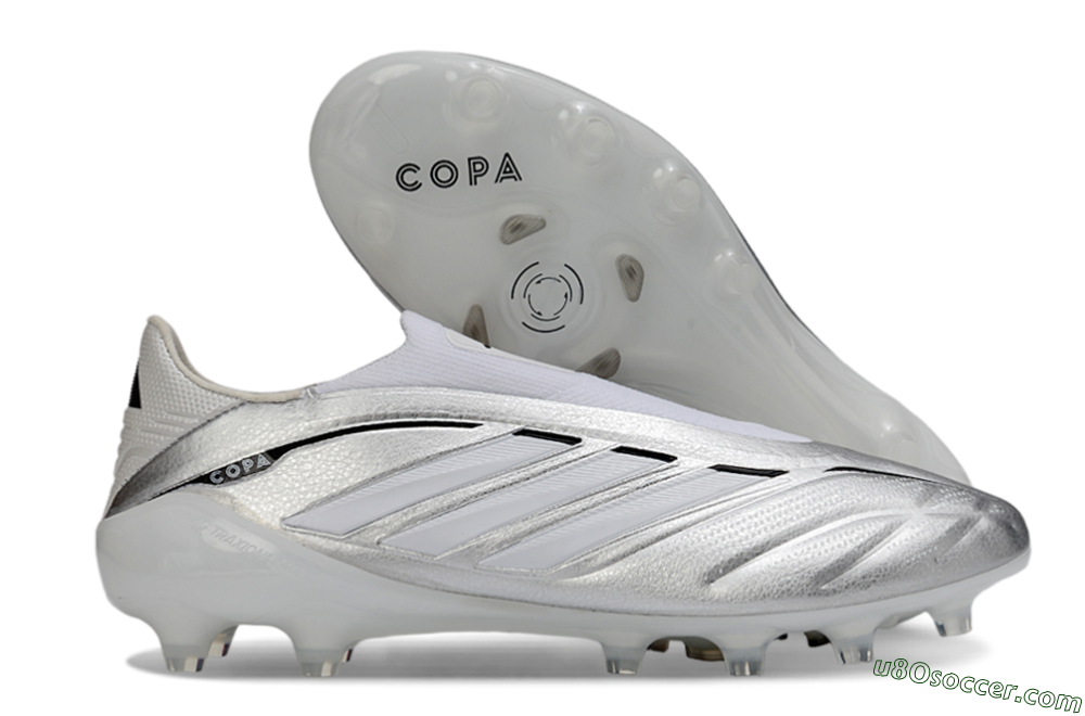 Adidas Copa Pure 4 Elite Laceless FG Firm Ground Soccer Cleats - Silver/Metallic Grey/White 1