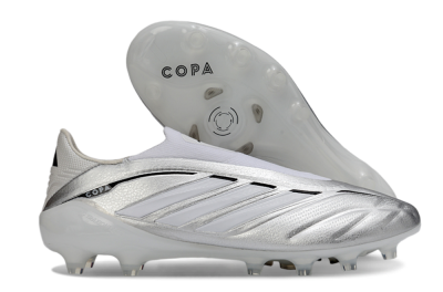Adidas Copa Pure 4 Elite Laceless FG Firm Ground Soccer Cleats - Silver/Metallic Grey/White