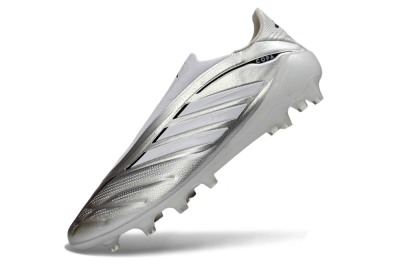 Adidas Copa Pure 4 Elite Laceless FG Firm Ground Soccer Cleats - Silver/Metallic Grey/White