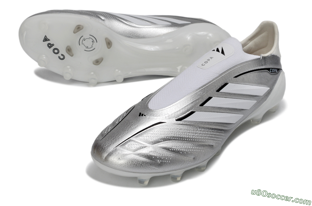 Adidas Copa Pure 4 Elite Laceless FG Firm Ground Soccer Cleats - Silver/Metallic Grey/White 3