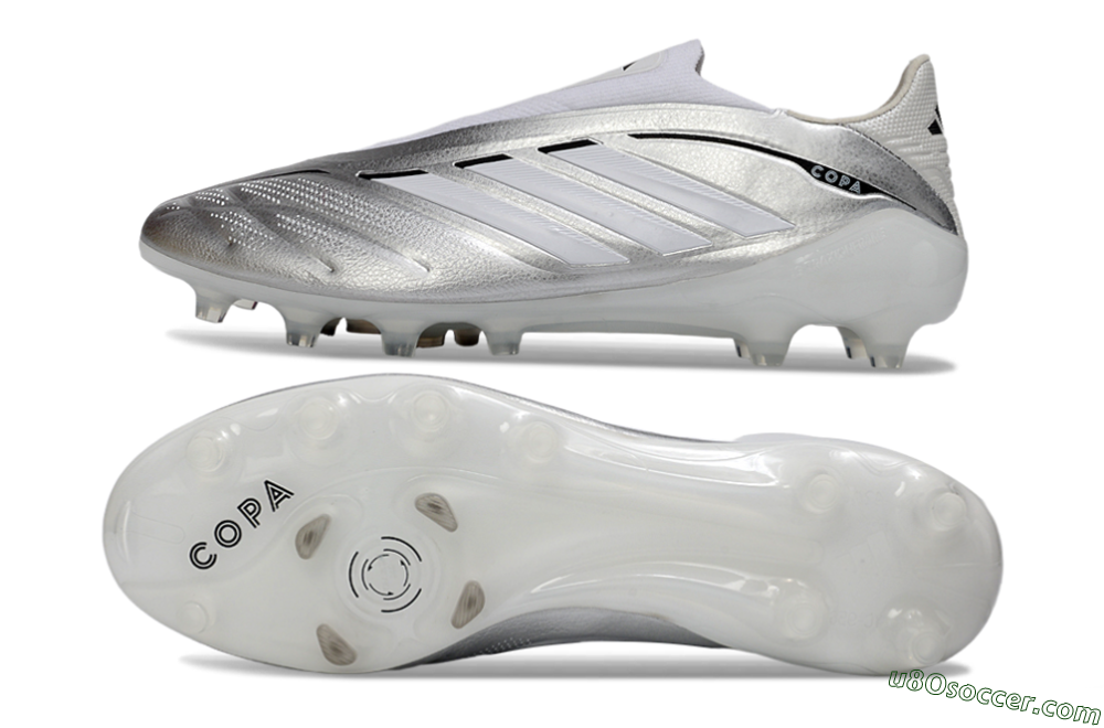 Adidas Copa Pure 4 Elite Laceless FG Firm Ground Soccer Cleats - Silver/Metallic Grey/White 0