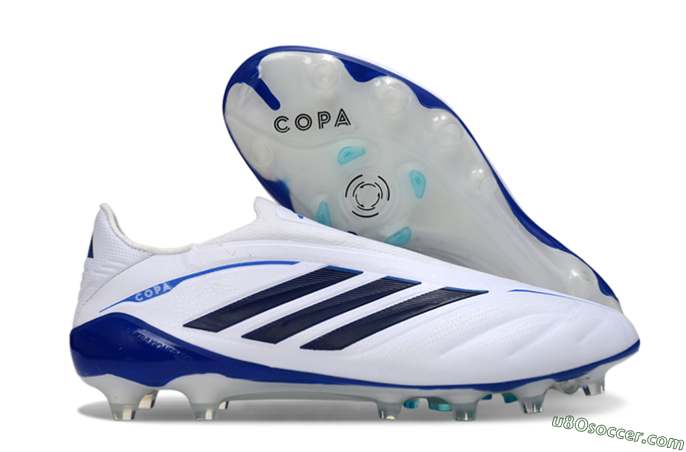 Adidas Copa Pure 4 Elite Laceless FG Firm Ground Soccer Cleats - White/Navy Blue/Light Blue 1