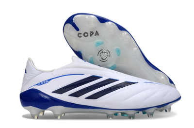 Adidas Copa Pure 4 Elite Laceless FG Firm Ground Soccer Cleats - White/Navy Blue/Light Blue