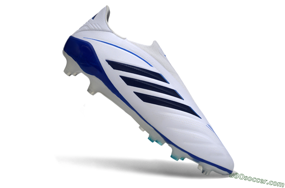 Adidas Copa Pure 4 Elite Laceless FG Firm Ground Soccer Cleats - White/Navy Blue/Light Blue 4