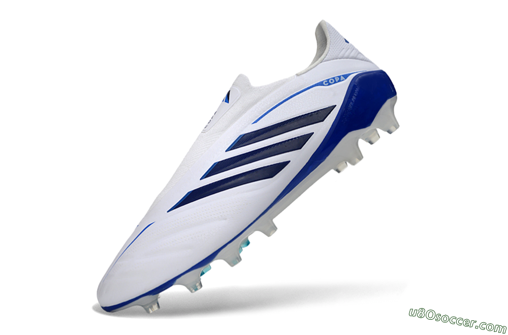 Adidas Copa Pure 4 Elite Laceless FG Firm Ground Soccer Cleats - White/Navy Blue/Light Blue 5