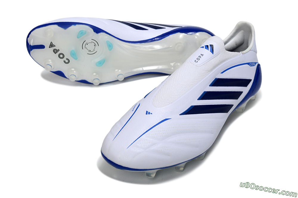 Adidas Copa Pure 4 Elite Laceless FG Firm Ground Soccer Cleats - White/Navy Blue/Light Blue 3