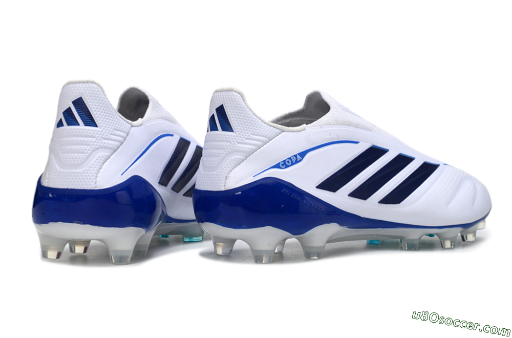 Adidas Copa Pure 4 Elite Laceless FG Firm Ground Soccer Cleats - White/Navy Blue/Light Blue 6