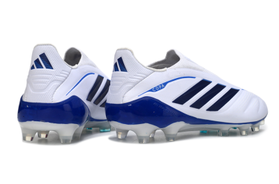Adidas Copa Pure 4 Elite Laceless FG Firm Ground Soccer Cleats - White/Navy Blue/Light Blue